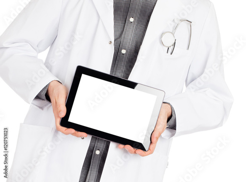 Doctor holding tablet with copy space and clipping path for the