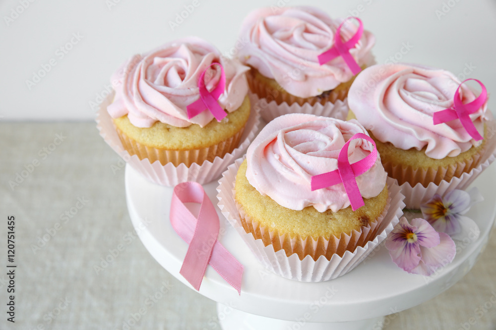 Rose flower cupcakes for pink ribbon day, Breast cancer awarenes