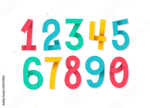 Colorful set of hand drawn numbers isolated on white, folded pap