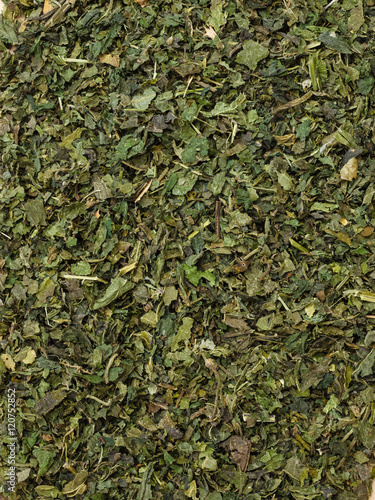 Food background herbal tea dried nettle leaves