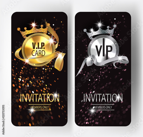 Shiny sparkling gold and silver vip cards