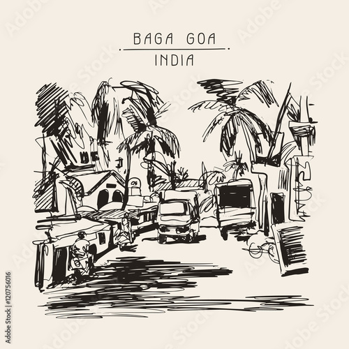 original digital drawing of India Goa Calangute Baga landscape s