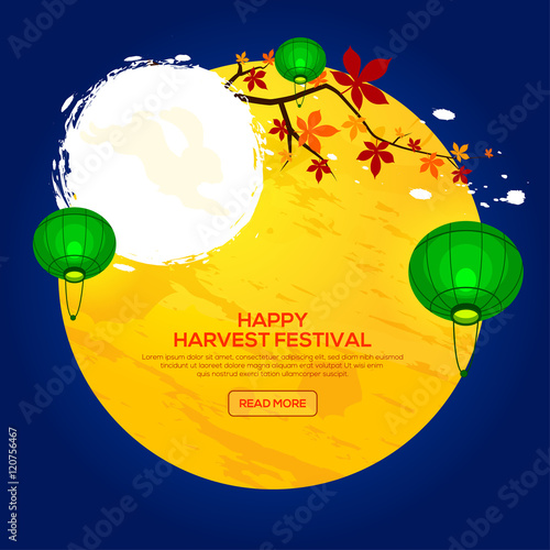 Background for Asian Harvest Mid Autumn Festival with chestnut tree and lantern. Stock vector