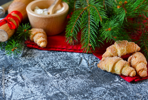 Christmas food background with space for text. Selective focus.