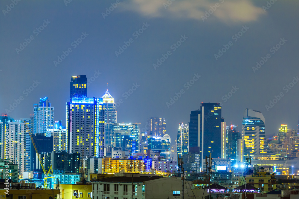 Cityscape on beautiful night from ratchadapisek road Bangkok Thailand's capital.