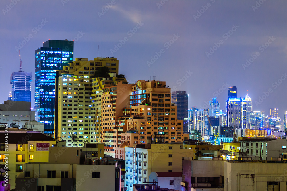 Cityscape on beautiful night from ratchadapisek road Bangkok Thailand's capital.
