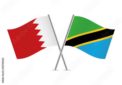 Bahrain and Tanzania flags. Vector illustration.