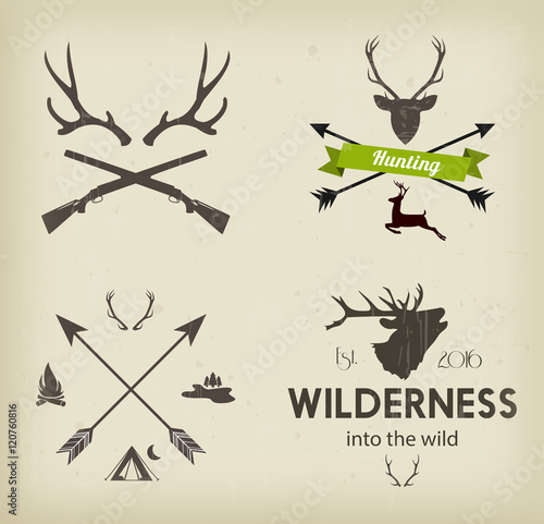 Hunting club symbols set vector