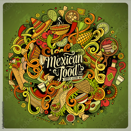 Cartoon cute doodles Mexican food illustration