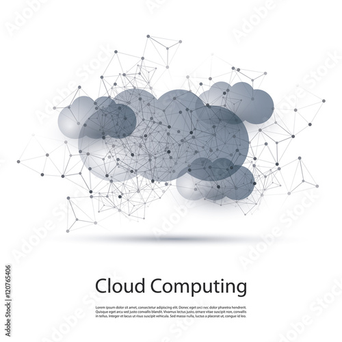 Black and White Minimal Cloud Computing, Networks Structure, Telecommunications Concept Design With Transparent Geometric Wireframe - Vector Illustration