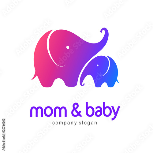 Vector logo mother elephant with a baby elephant