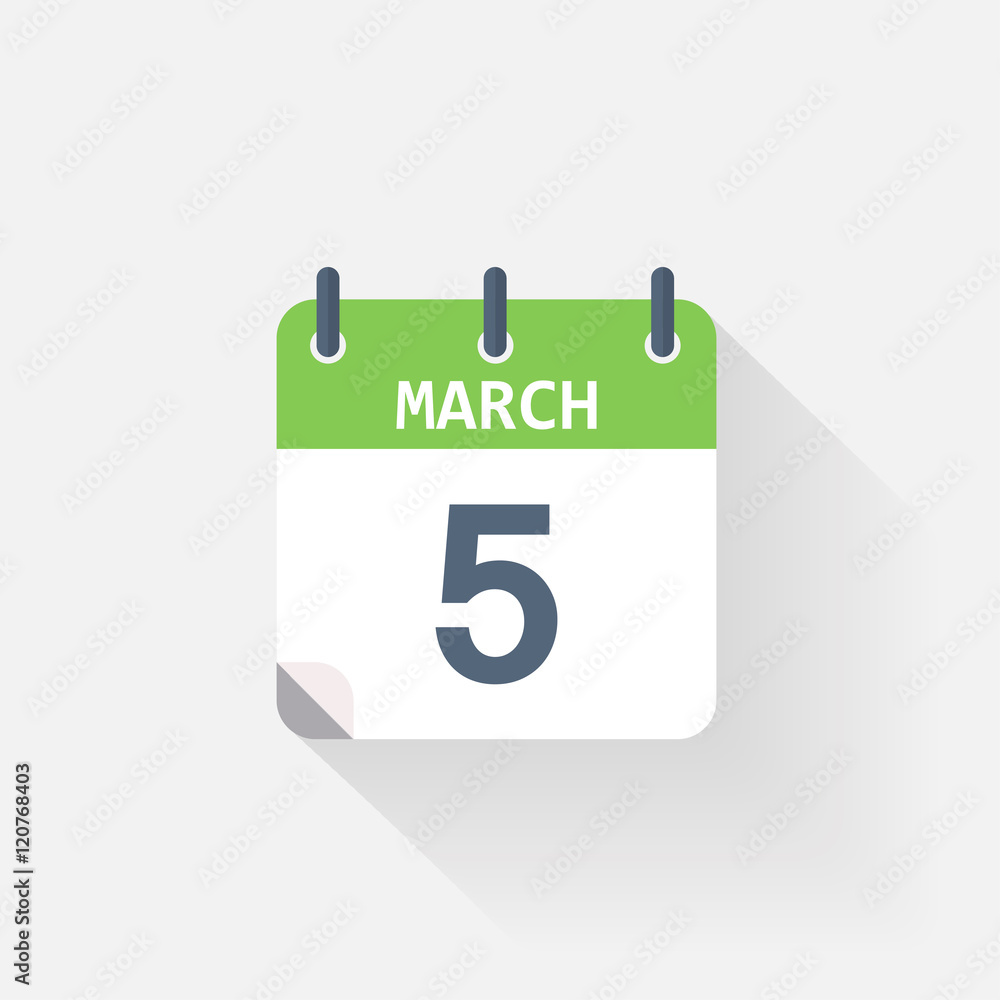 5 march calendar icon on 5 march calendar icon on