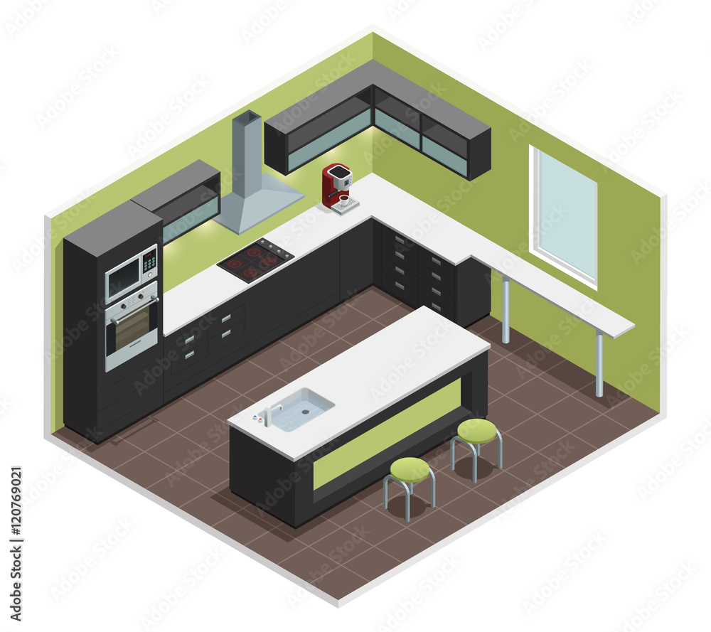 Modern Kitchen Isometric View Image Modern Kitchen Isometric View Image