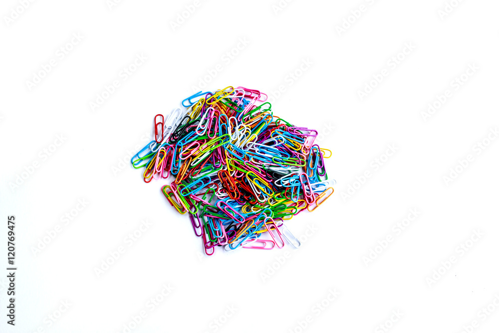 Paper clip on white background,colorful paper clip.