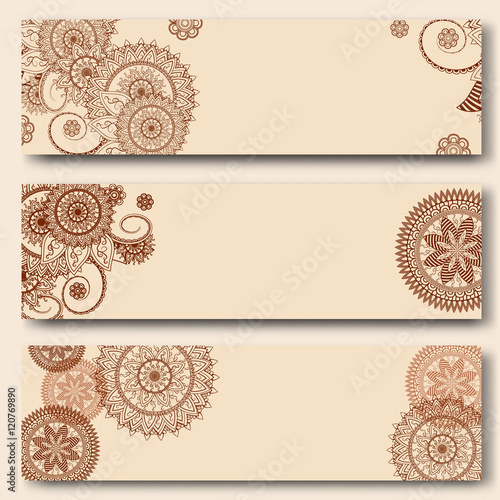 Fotografía Set of banners templates in indian ornamental style.