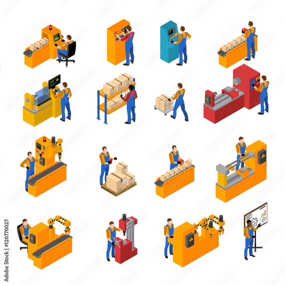 Factory Workers Icons Set Stock Vector | Adobe Stock