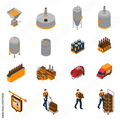  Brewery Isometric Icons Set 