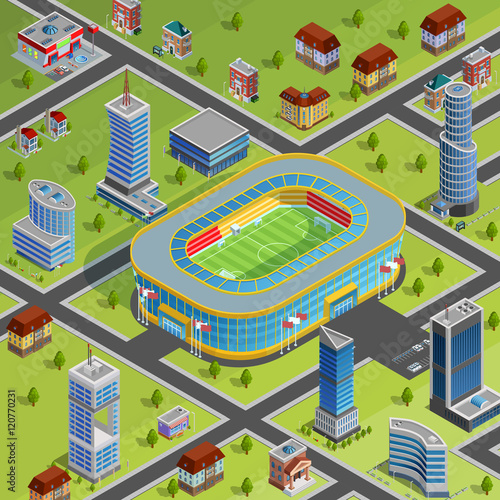 Sport Stadium City Isometric Poster 