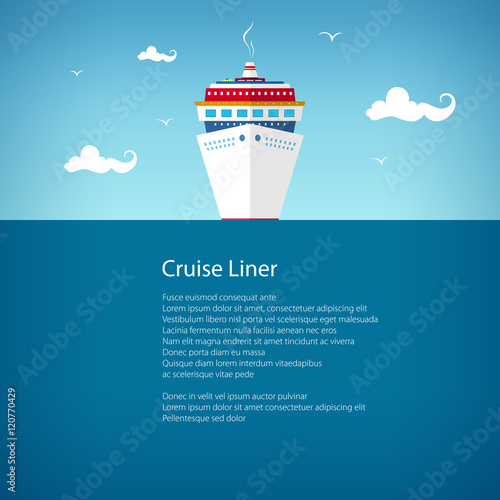 Cruise Ship at Sea, a Front View of the Liner, Travel Concept , Poster Brochure Flyer Design, Vector Illustration