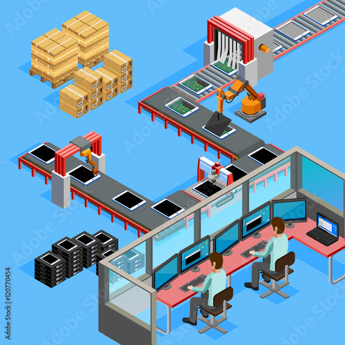 Conveyor Manufacturing Line Operators Isometric Poster 
