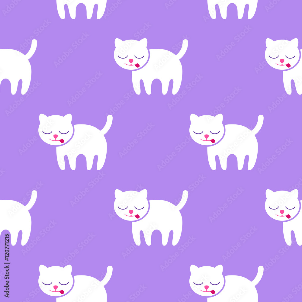 Seamless pattern. Kitten on a purple background. Seamless pattern. Kitten on a purple background.