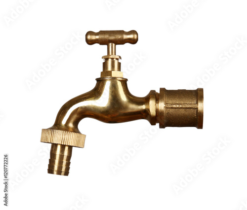 Metal tap isolated on white, saving water concept