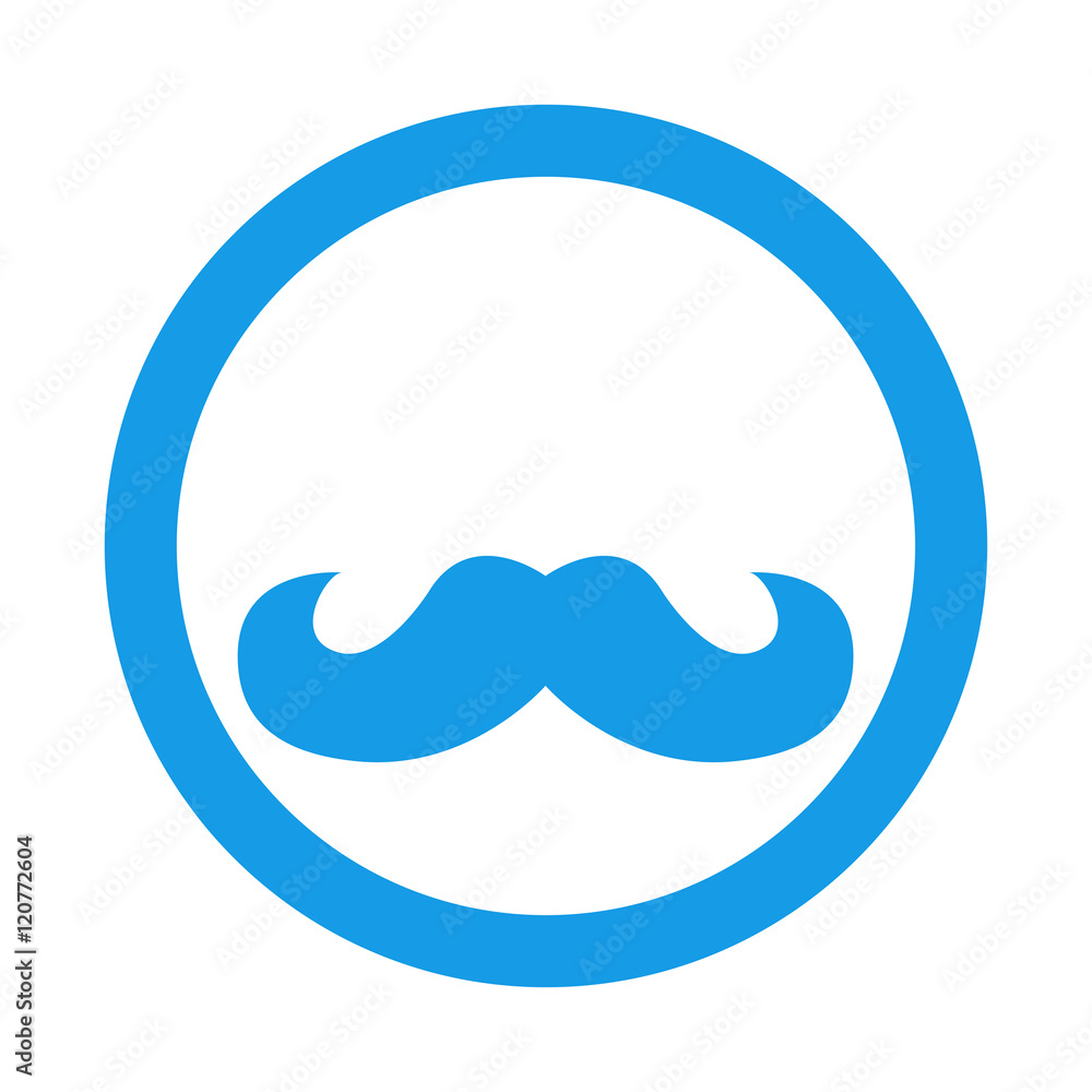 Icono plano bigote hipster en circulo color azul Icono plano bigote hipster en circulo color azul