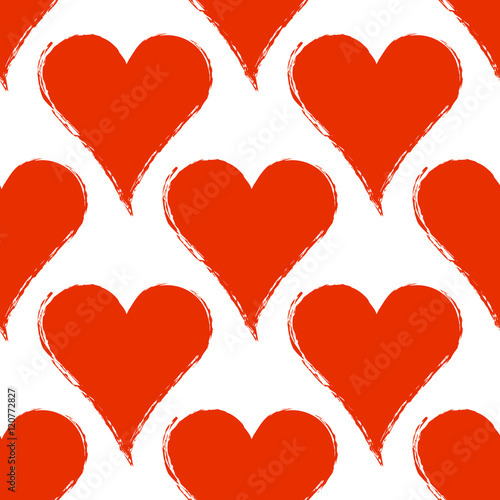 Vector seamless grunge pattern. Black and red graphic illustration of sign of hearts with ink blot, brush strokes. Endless background. Series of gaming and gambling seamless vector patterns.