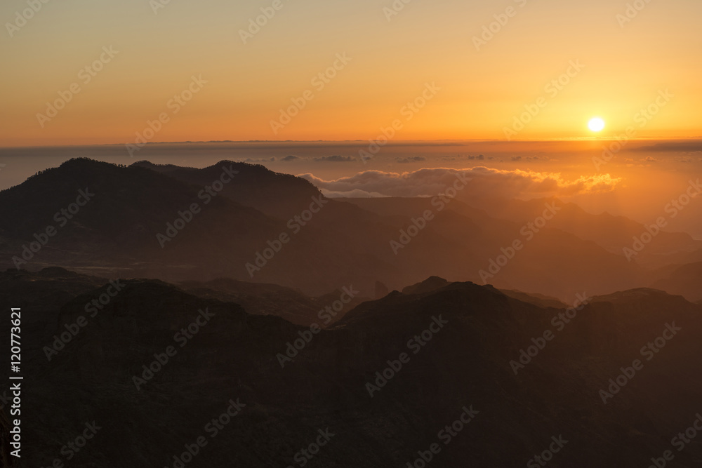 Atardecer desde el Roque Nublo con vista al Teide, Gran Canaria