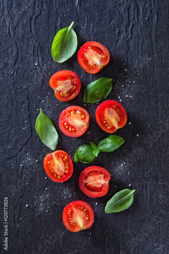 Red tomatoes and basil
