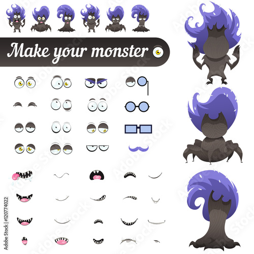 Monster creation kit. Set for construction of vector avatars monsters.