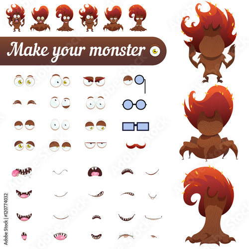 Monster creation kit. Set for construction of vector avatars monsters.