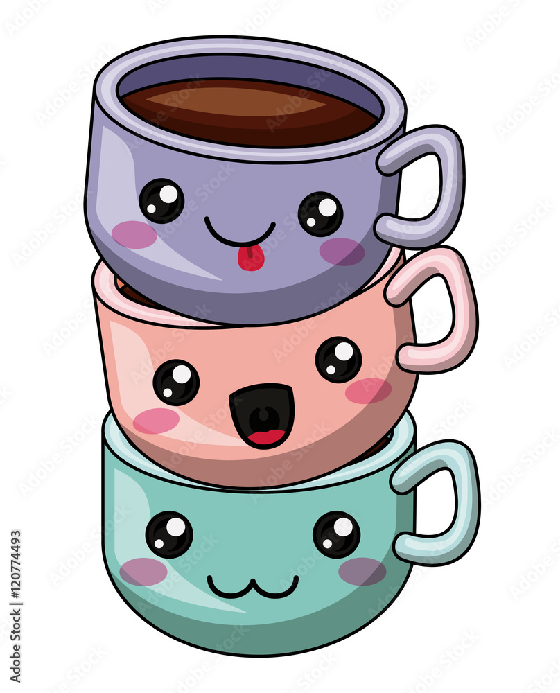 Coffee mug with kawaii face icon. Cute cartoon and character theme.  Isolated design. Vector illustration Stock Vector