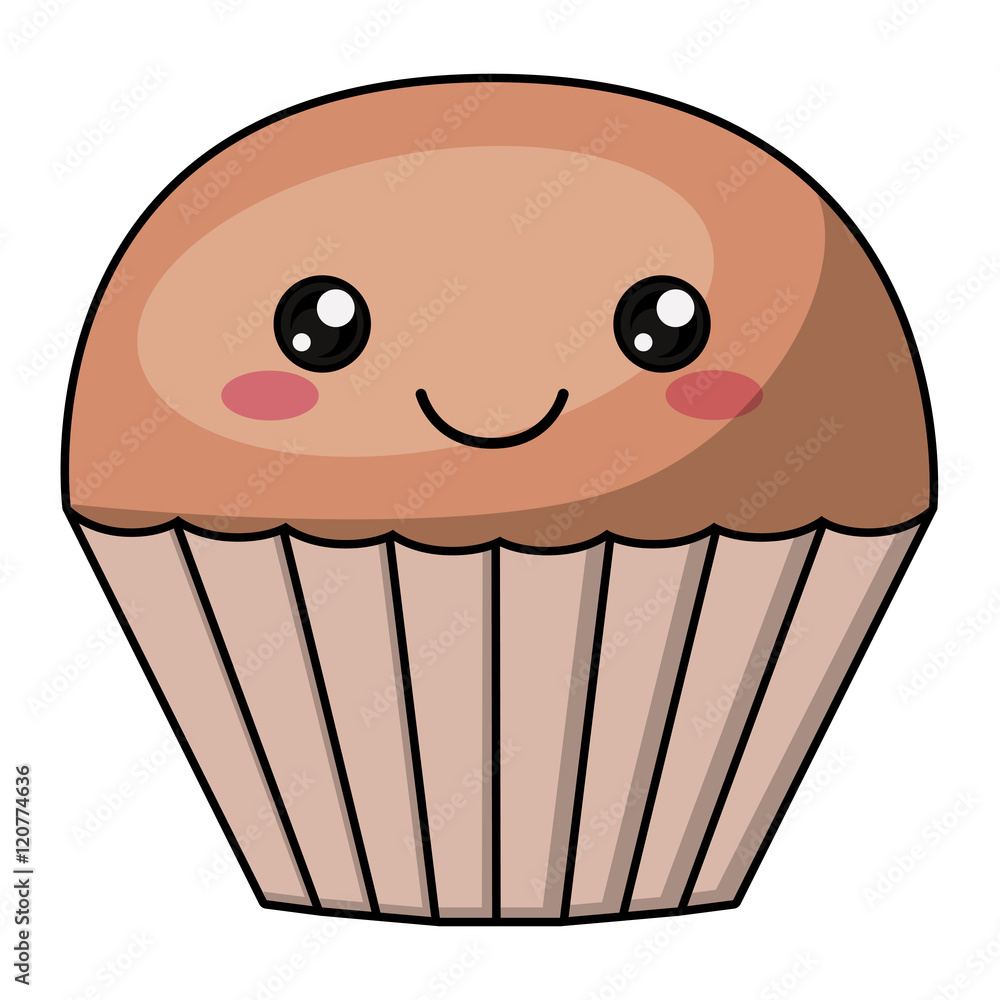 Muffin with kawaii face icon. Cute cartoon and character theme. Isolated design. Vector illustration Muffin with kawaii face icon. Cute cartoon and character theme. Isolated design. Vector illustration