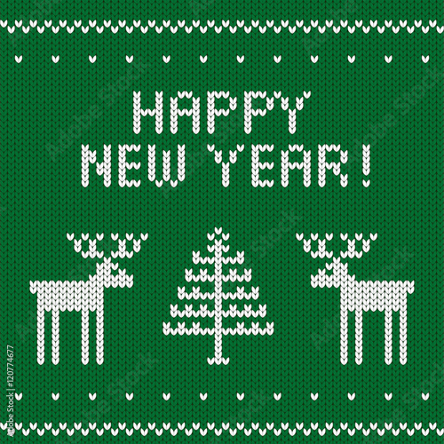 Knitted green background. Happy New Year 2017. Seamless pattern