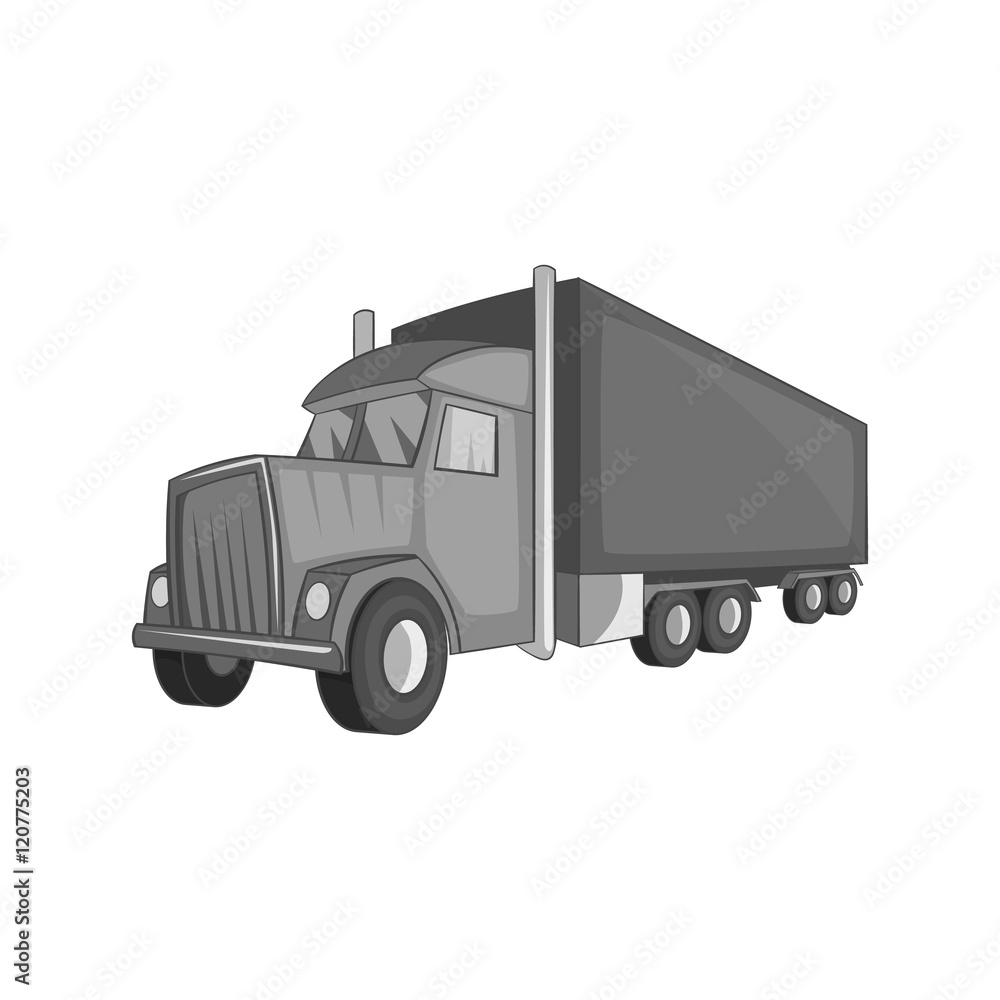 Semi trailer truck icon in black monochrome style on a white background vector illustration