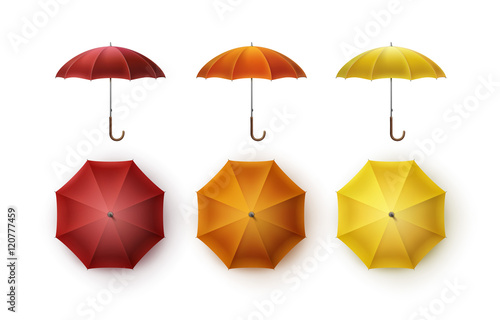 Set of Yellow Orange Red Opened Rain Umbrella Parasol Sunshade