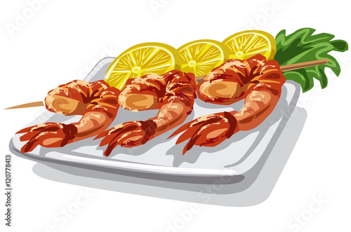 grilled shrimps on skewer