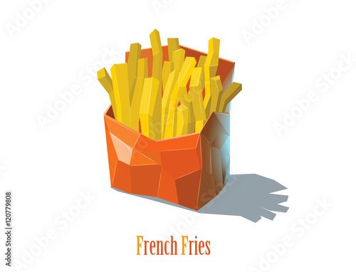 Vector french fries in a red box, fast food icon