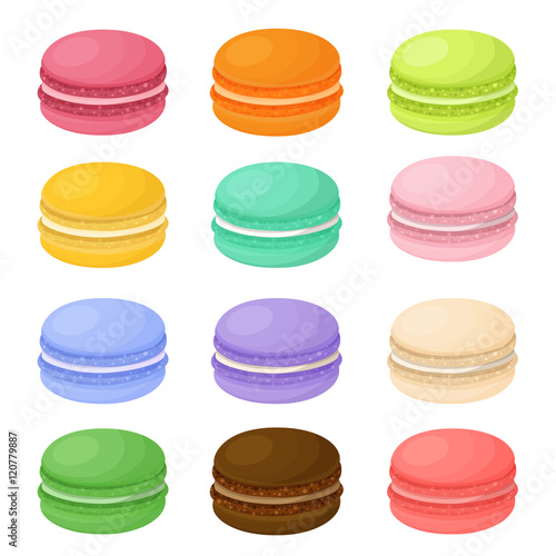 Set of different colorful macaroons. 