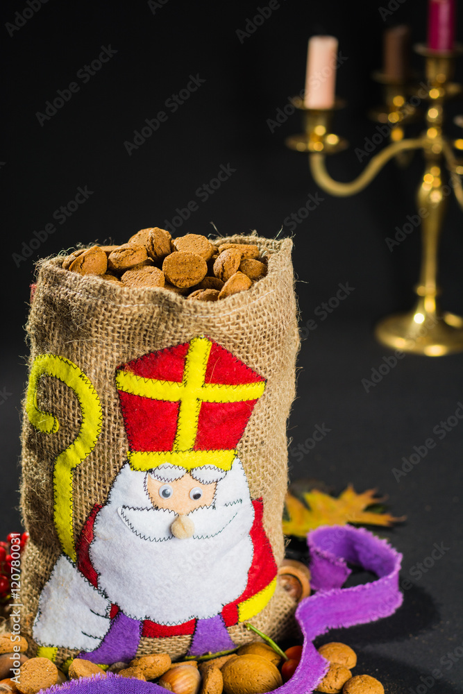 Fototapeta premium St. Nicholas' bag for children filled with traditional Dutch spicy cookies