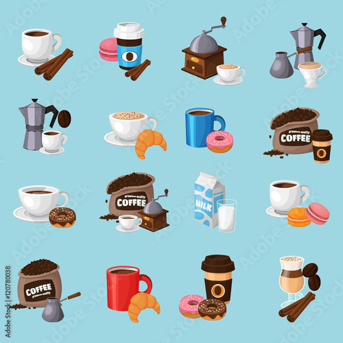 Colorful coffee vector icons set. 