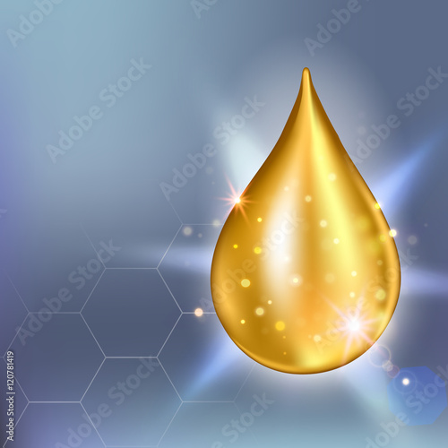 Supreme collagen oil drop essence. Premium shining serum droplet. Vector illustration of . Cosmetics solution