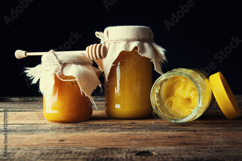 Honey jars. Cristallized honey. photo