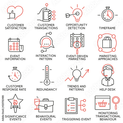 Vector set of 16 icons related to business management, strategy, career progress and business process. Mono line pictograms and infographics design elements - part 33