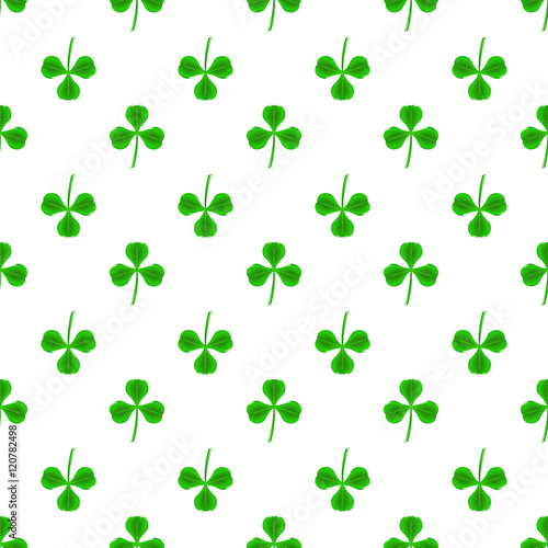 Green Clover Seamless Pattern on White. Shamrock Background