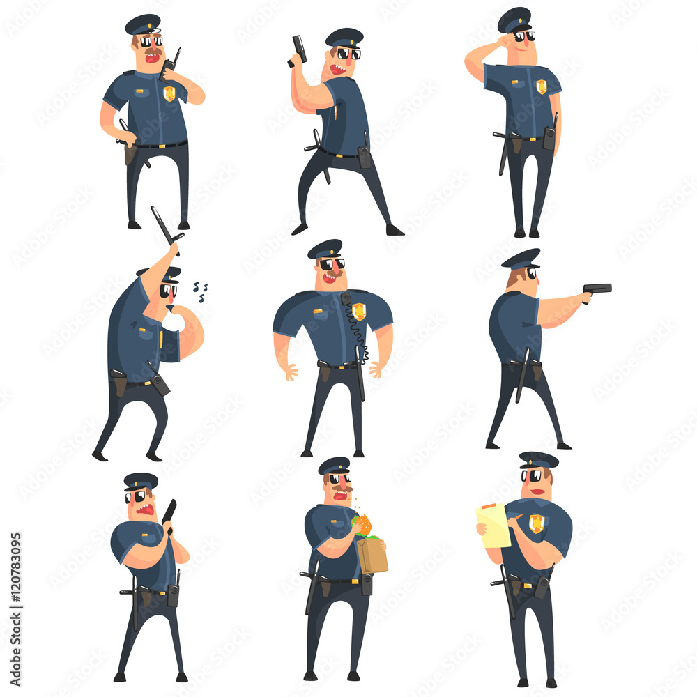 American Policeman Funny Characters Set American Policeman Funny Characters Set