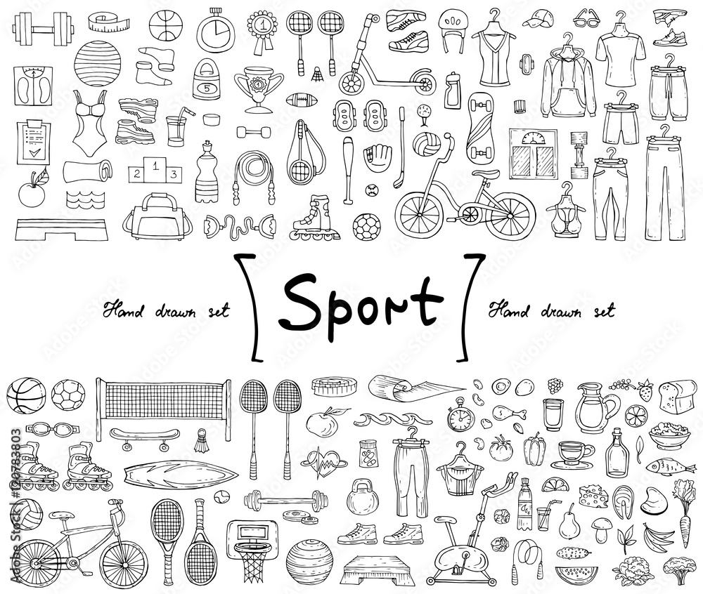 Vector set with hand drawn isolated doodles on the theme of sport Vector set with hand drawn isolated doodles on the theme of sport