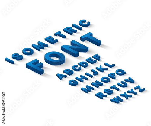 Blue isometric font alphabet