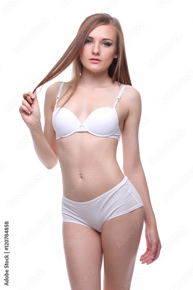 Sexy woman in white lingerie gorgeous figure. Sexy woman in white lingerie gorgeous figure.